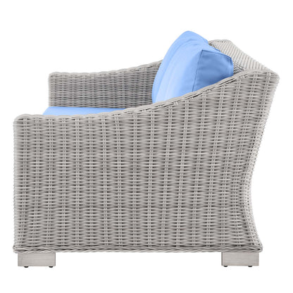 Conway Outdoor Patio Wicker Rattan Sofa, Rattan, Wicker, Light Grey Gray Light Blue, 23345