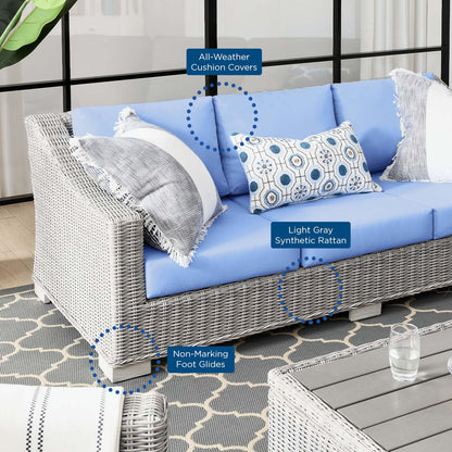 Conway Outdoor Patio Wicker Rattan Sofa, Rattan, Wicker, Light Grey Gray Light Blue, 23345