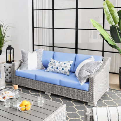 Conway Outdoor Patio Wicker Rattan Sofa, Rattan, Wicker, Light Grey Gray Light Blue, 23345