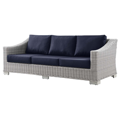 Conway Outdoor Patio Wicker Rattan Sofa, Rattan, Wicker, Light Grey Gray Blue Navy, 23346