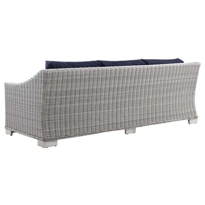 Conway Outdoor Patio Wicker Rattan Sofa, Rattan, Wicker, Light Grey Gray Blue Navy, 23346