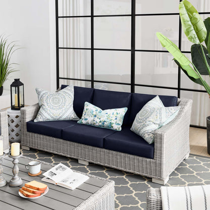 Conway Outdoor Patio Wicker Rattan Sofa, Rattan, Wicker, Light Grey Gray Blue Navy, 23346