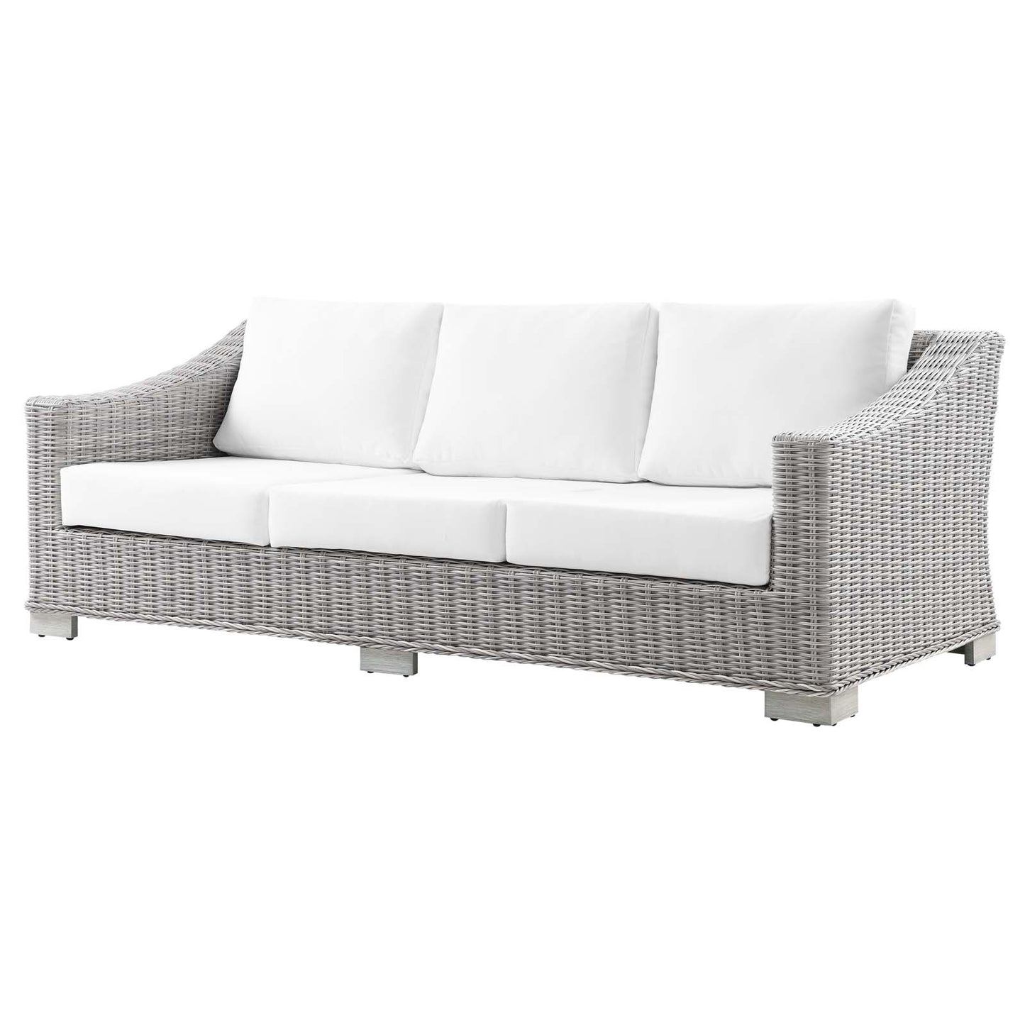 Conway Outdoor Patio Wicker Rattan Sofa, Rattan, Wicker, Light Grey Gray White, 23347