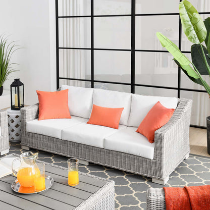 Conway Outdoor Patio Wicker Rattan Sofa, Rattan, Wicker, Light Grey Gray White, 23347