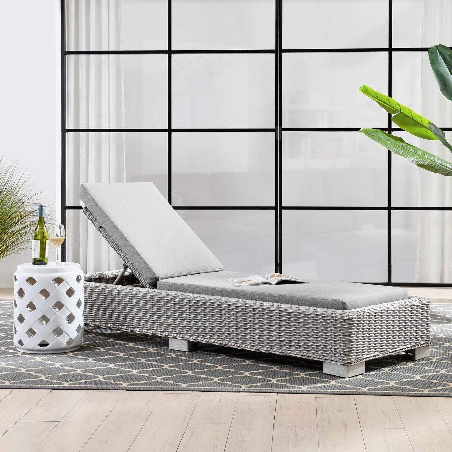 Conway Outdoor Patio Wicker Rattan Chaise Lounge, Rattan, Wicker, Grey Gray, 23348