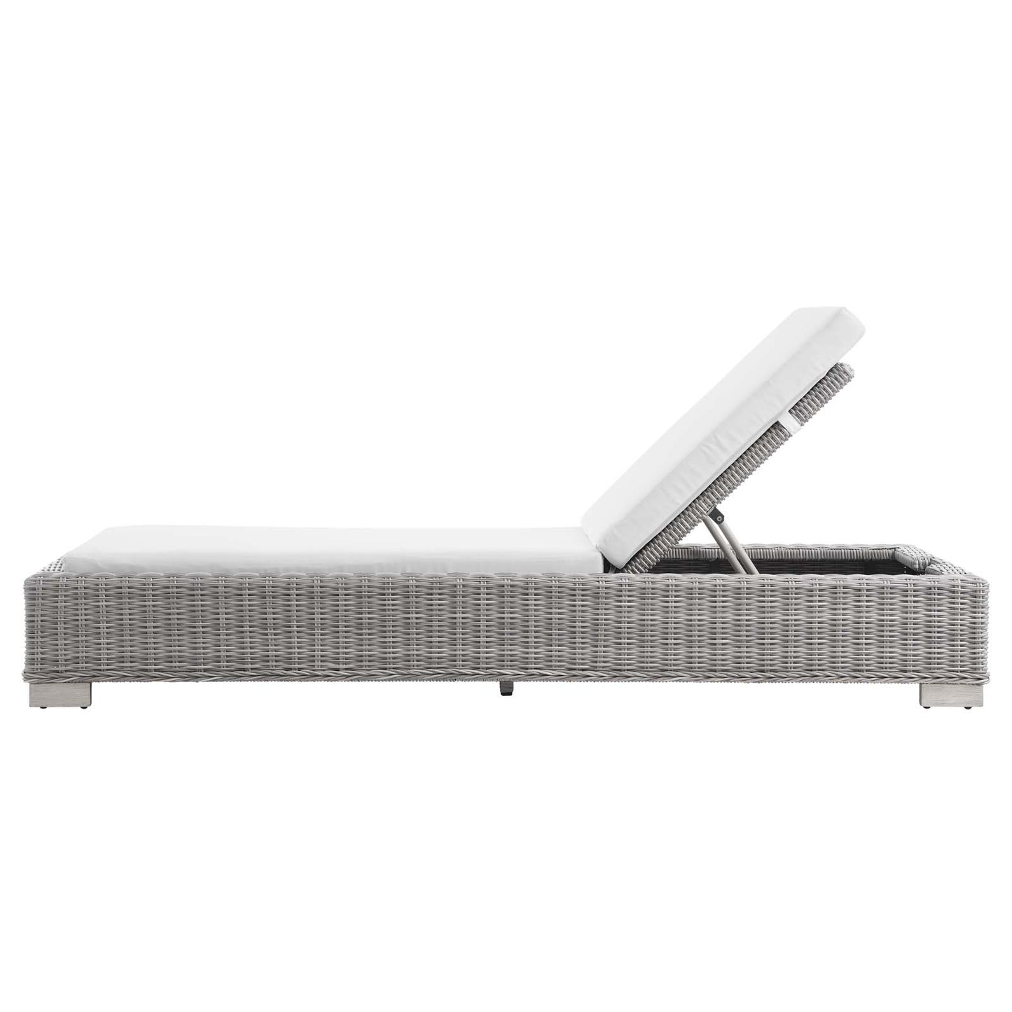 Conway Outdoor Patio Wicker Rattan Chaise Lounge, Rattan, Wicker, Light Grey Gray White, 23351