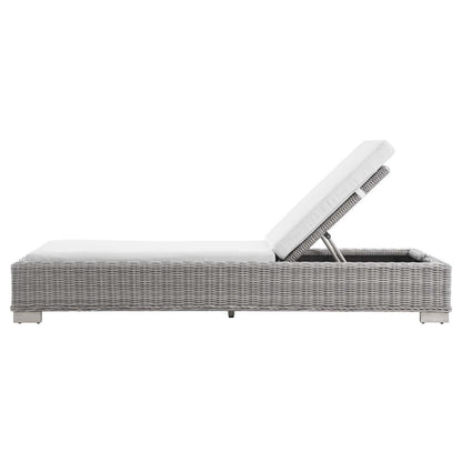 Conway Outdoor Patio Wicker Rattan Chaise Lounge, Rattan, Wicker, Light Grey Gray White, 23351