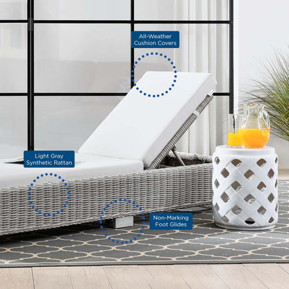 Conway Outdoor Patio Wicker Rattan Chaise Lounge, Rattan, Wicker, Light Grey Gray White, 23351