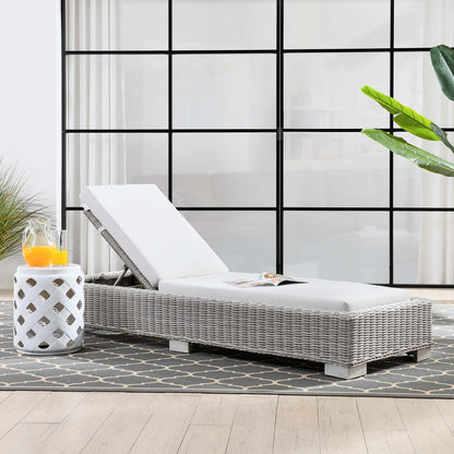 Conway Outdoor Patio Wicker Rattan Chaise Lounge, Rattan, Wicker, Light Grey Gray White, 23351