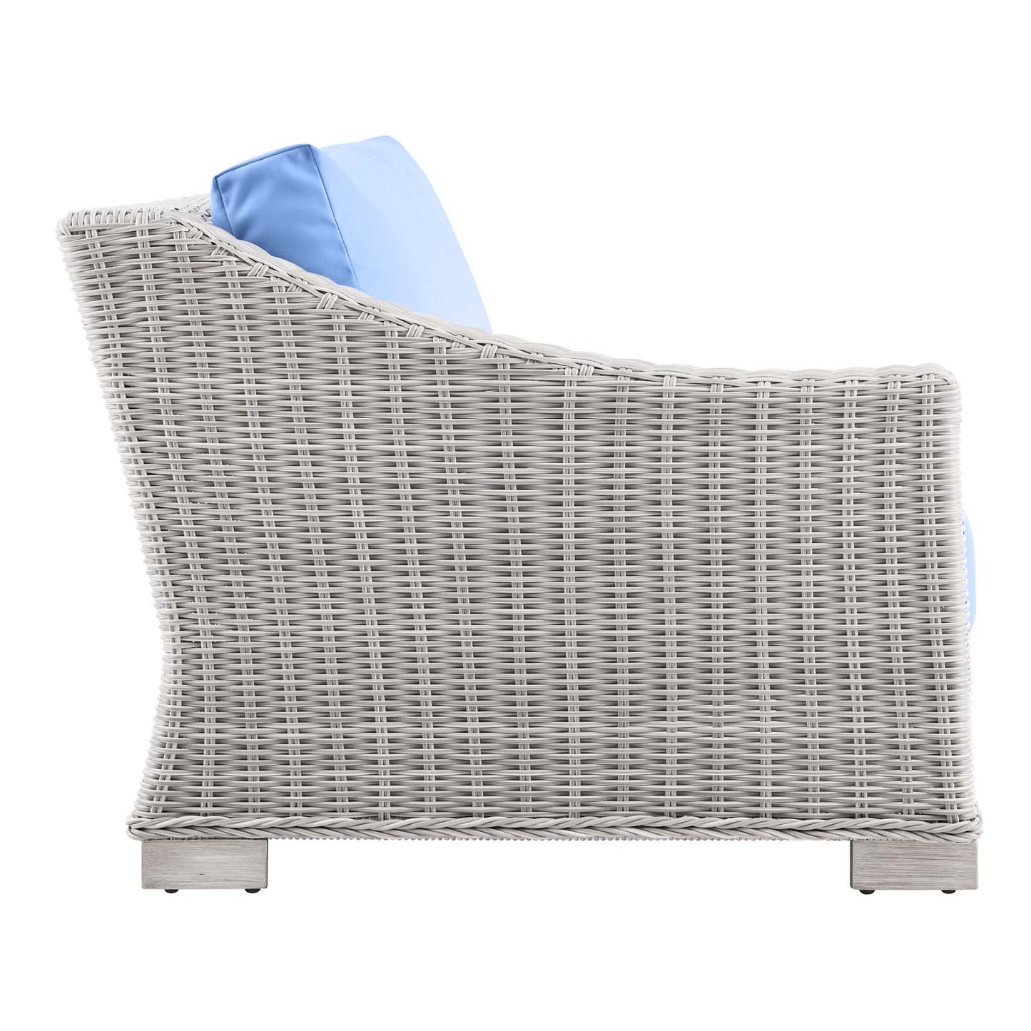 Conway Outdoor Patio Wicker Rattan Left-Arm Chair, Rattan, Wicker, Light Grey Gray Light Blue, 23357