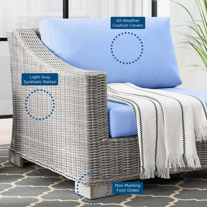 Conway Outdoor Patio Wicker Rattan Left-Arm Chair, Rattan, Wicker, Light Grey Gray Light Blue, 23357