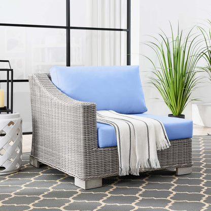 Conway Outdoor Patio Wicker Rattan Left-Arm Chair, Rattan, Wicker, Light Grey Gray Light Blue, 23357