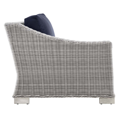 Conway Outdoor Patio Wicker Rattan Left-Arm Chair, Rattan, Wicker, Light Grey Gray Blue Navy, 23358