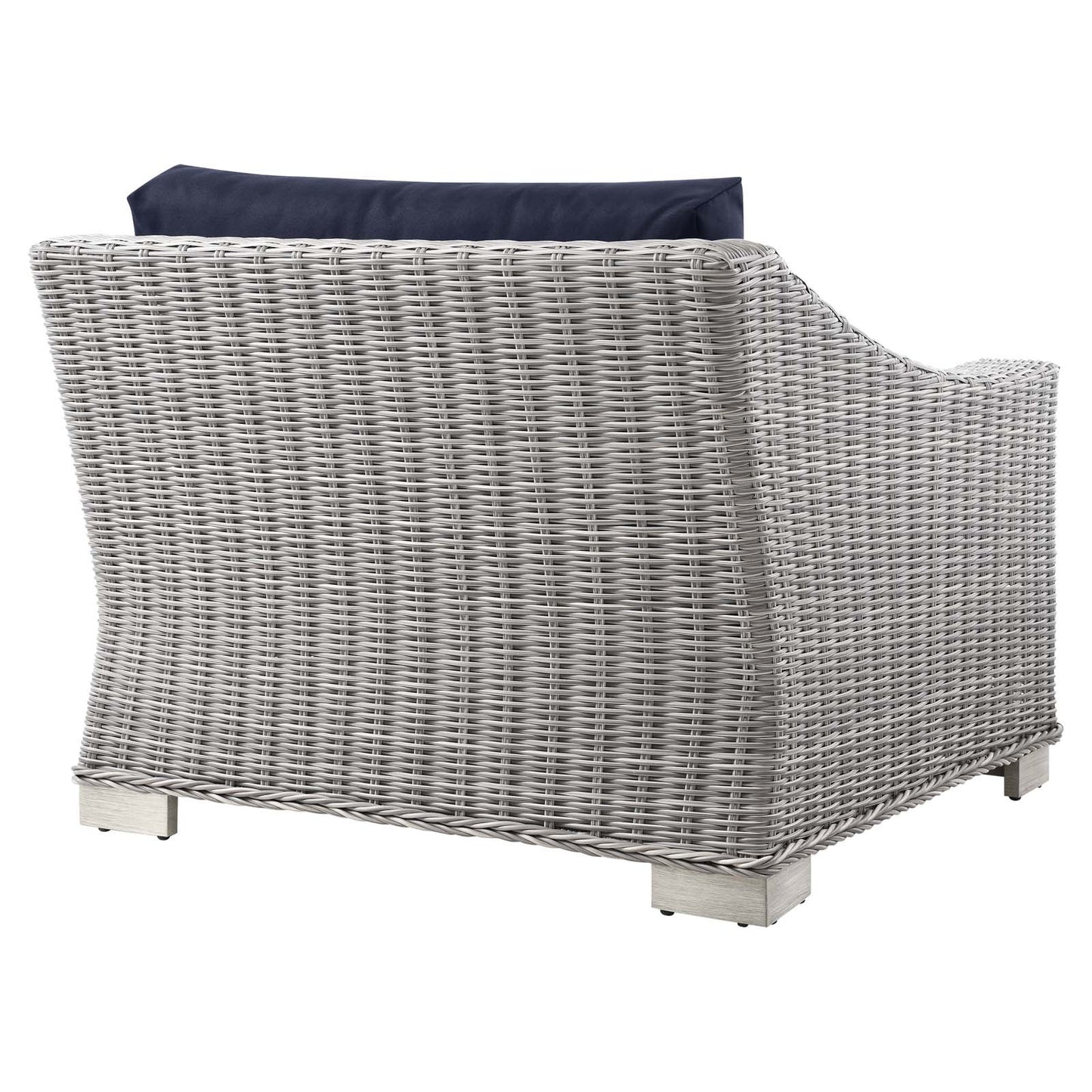 Conway Outdoor Patio Wicker Rattan Left-Arm Chair, Rattan, Wicker, Light Grey Gray Blue Navy, 23358