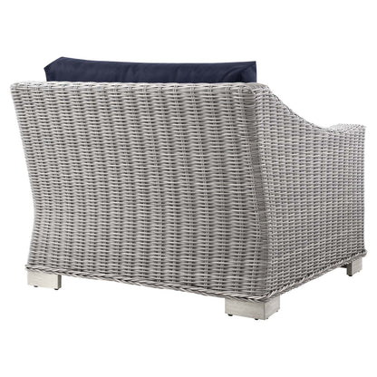 Conway Outdoor Patio Wicker Rattan Left-Arm Chair, Rattan, Wicker, Light Grey Gray Blue Navy, 23358
