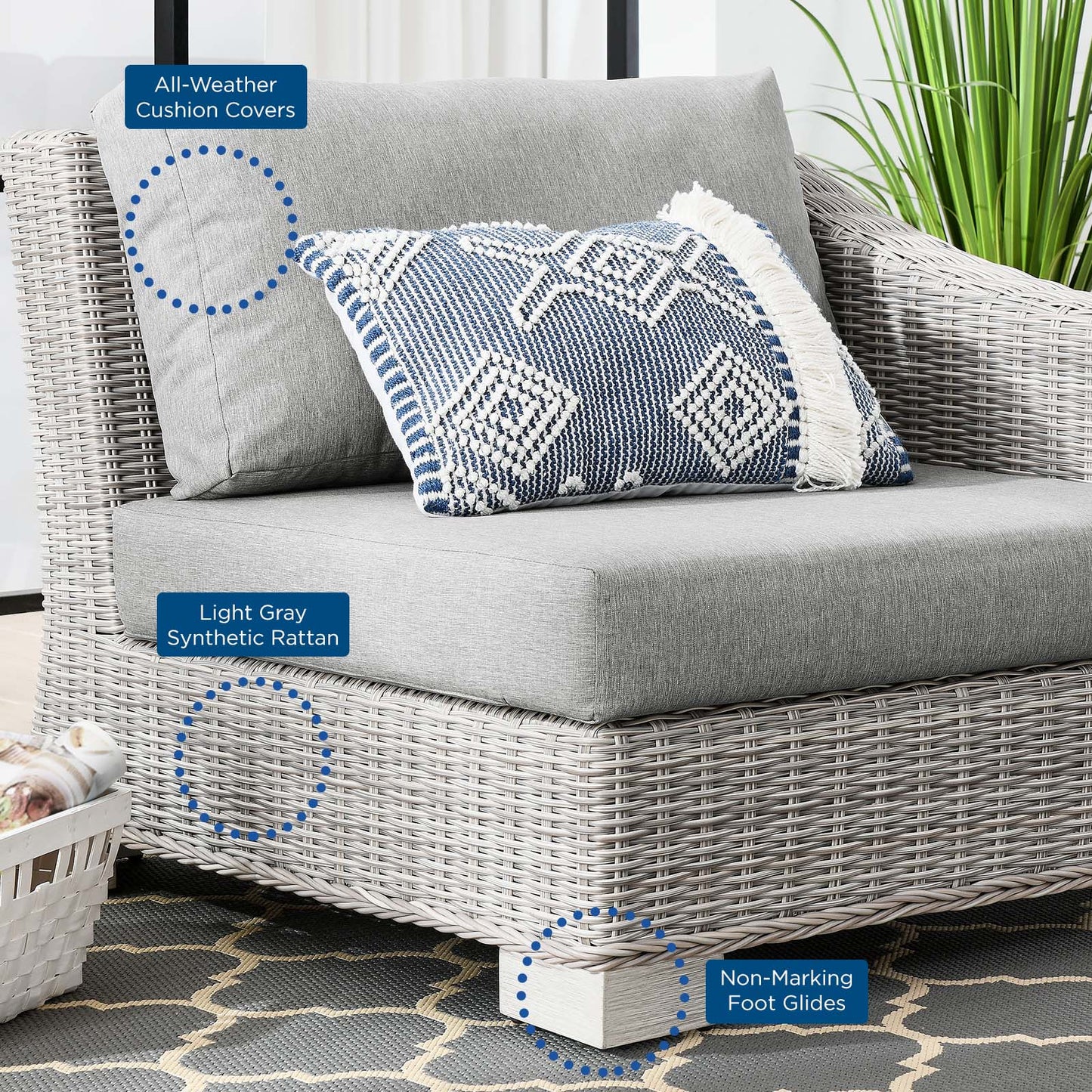 Conway Outdoor Patio Wicker Rattan Right-Arm Chair, Rattan, Wicker, Grey Gray, 23360