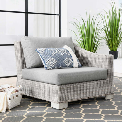 Conway Outdoor Patio Wicker Rattan Right-Arm Chair, Rattan, Wicker, Grey Gray, 23360