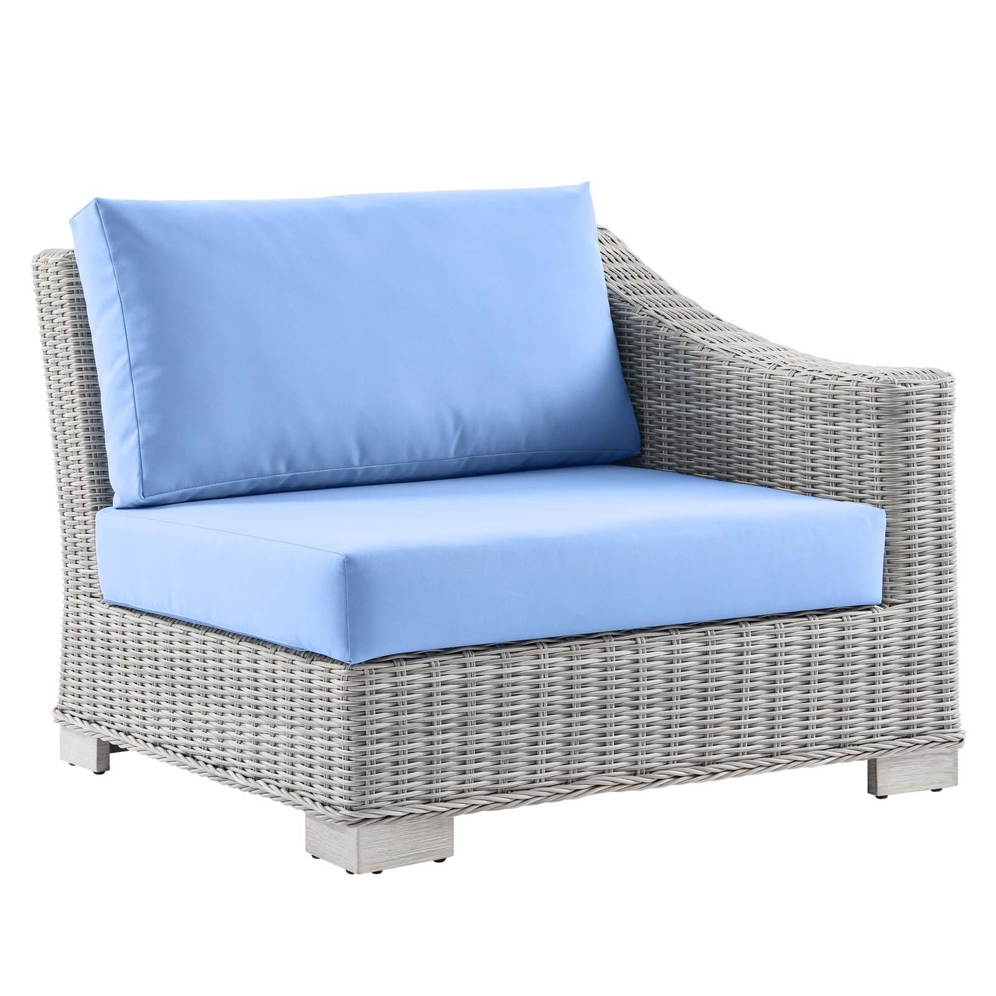 Conway Outdoor Patio Wicker Rattan Right-Arm Chair, Rattan, Wicker, Light Grey Gray Light Blue, 23361