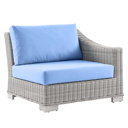 Conway Outdoor Patio Wicker Rattan Right-Arm Chair, Rattan, Wicker, Light Grey Gray Light Blue, 23361