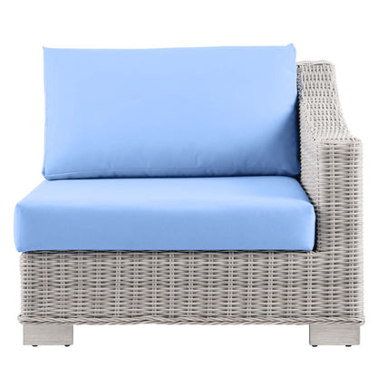 Conway Outdoor Patio Wicker Rattan Right-Arm Chair, Rattan, Wicker, Light Grey Gray Light Blue, 23361