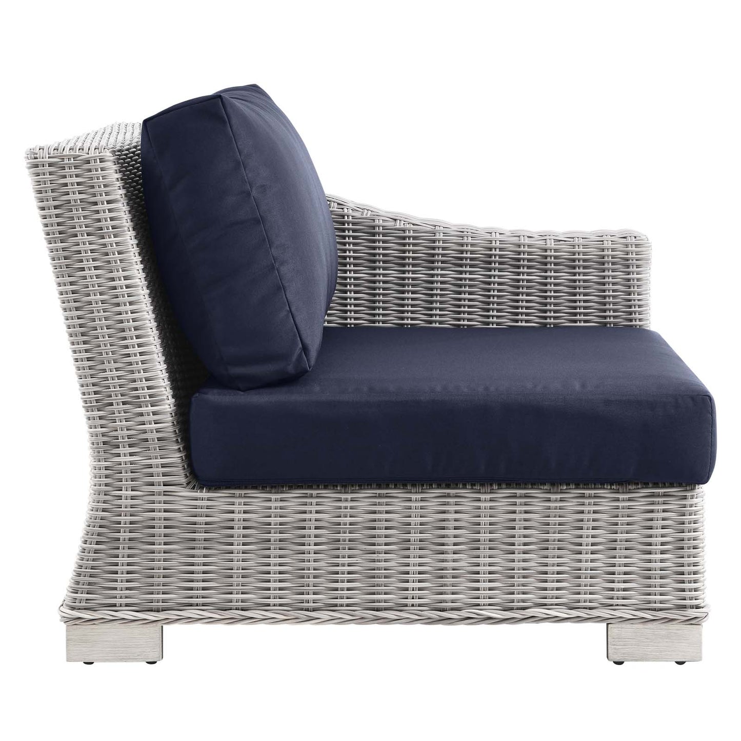 Conway Outdoor Patio Wicker Rattan Right-Arm Chair, Rattan, Wicker, Light Grey Gray Blue Navy, 23362