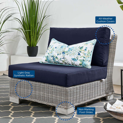 Conway Outdoor Patio Wicker Rattan Armless Chair, Rattan, Wicker, Light Grey Gray Blue Navy, 23366