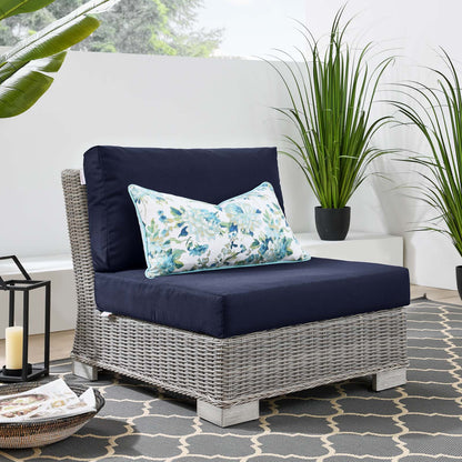 Conway Outdoor Patio Wicker Rattan Armless Chair, Rattan, Wicker, Light Grey Gray Blue Navy, 23366