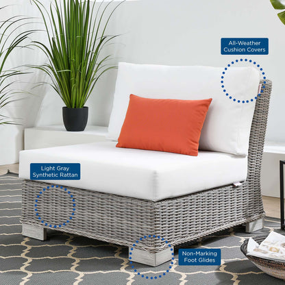Conway Outdoor Patio Wicker Rattan Armless Chair, Rattan, Wicker, Light Grey Gray White, 23367