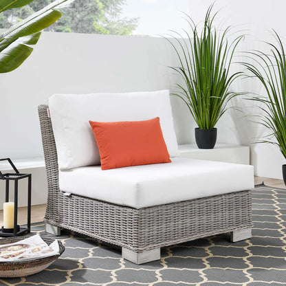 Conway Outdoor Patio Wicker Rattan Armless Chair, Rattan, Wicker, Light Grey Gray White, 23367