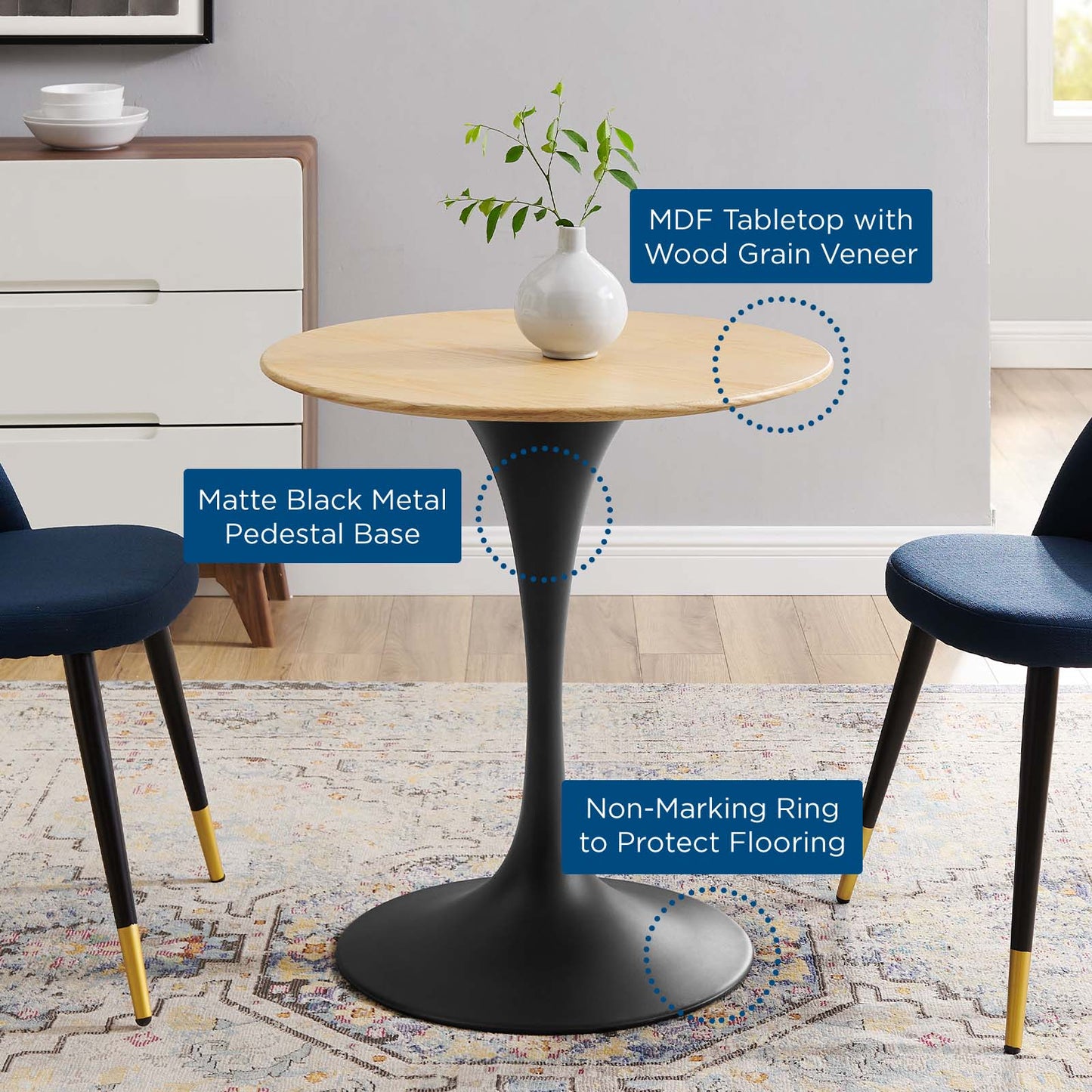 Lippa 28" Wood Dining Table, Wood, Balck Brown Natural, 20640