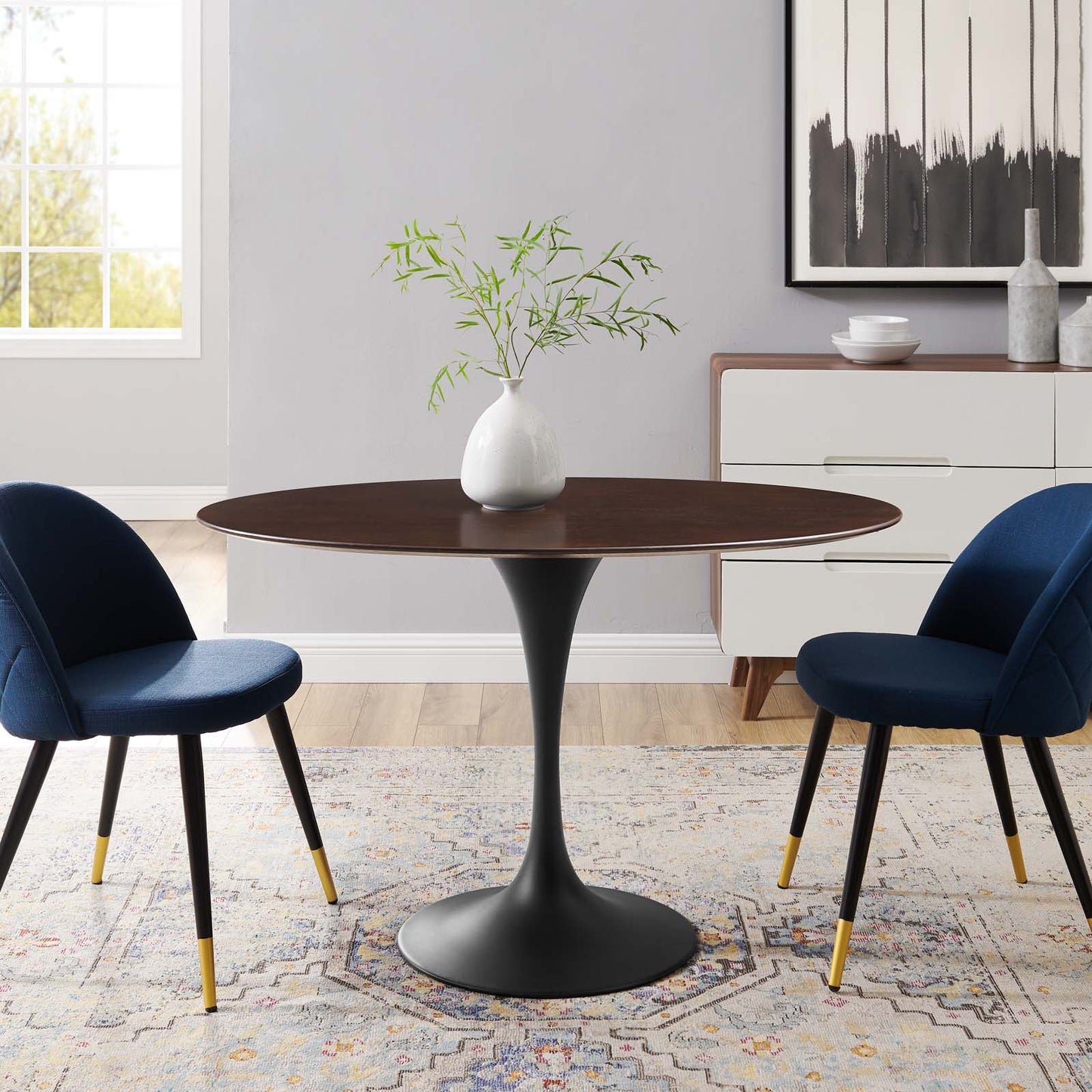 Lippa 48" Wood Oval Dining Table, Wood, Black Dark Brown, 20643