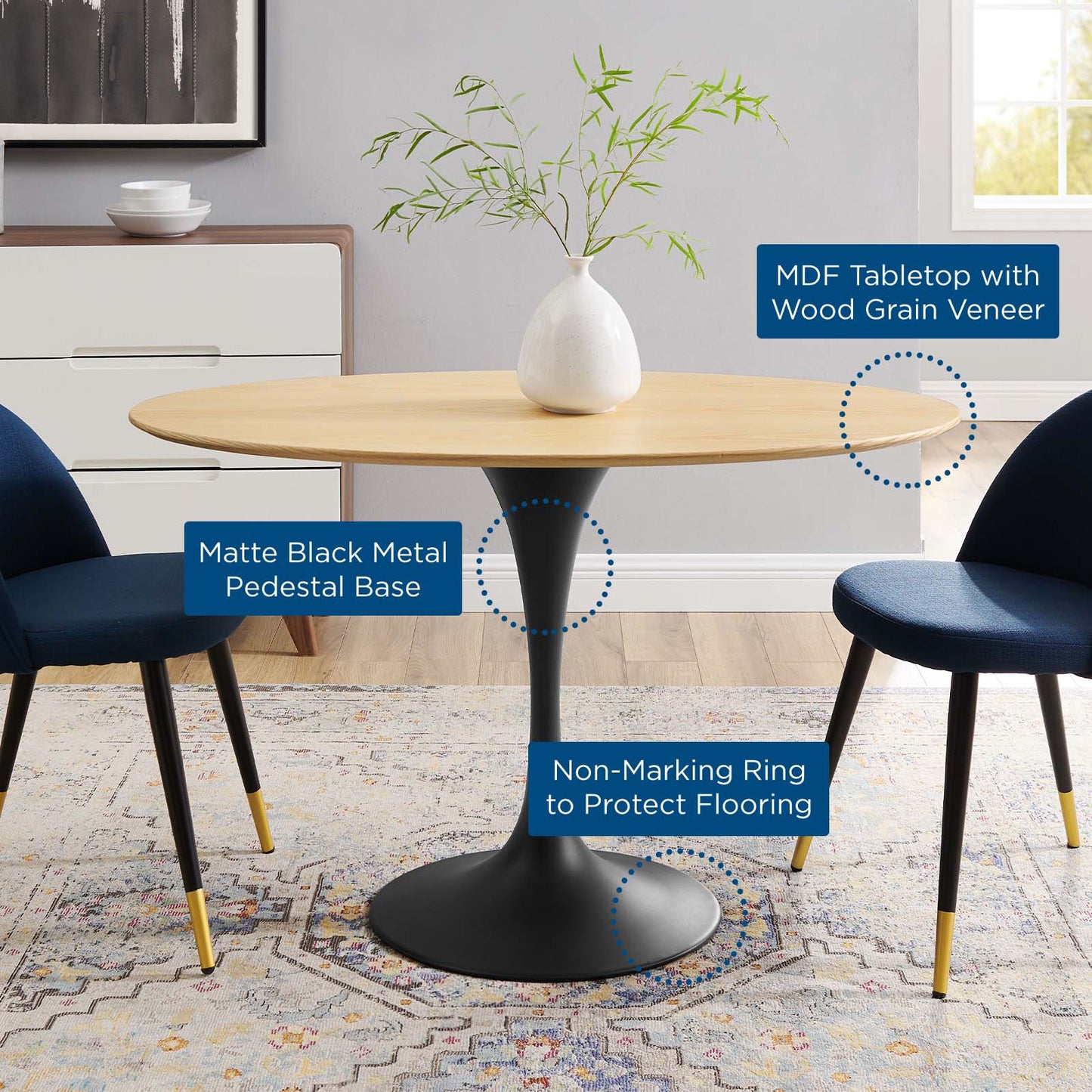 Lippa 48" Wood Oval Dining Table, Wood, Balck Brown Natural, 20644