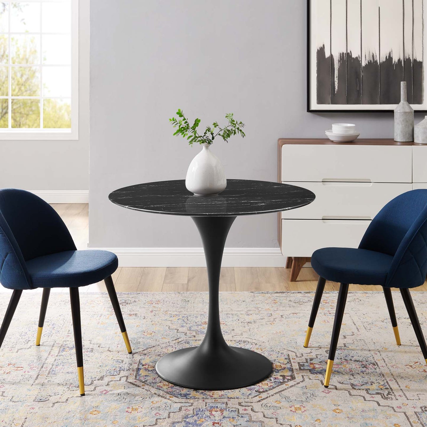 Lippa 36" Artificial Marble Dining Table, Artificial Marble, Metal Steel, Black, 20652