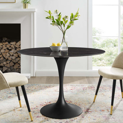 Lippa 42" Artificial Marble Dining Table, Artificial Marble, Metal Steel, Black, 20653