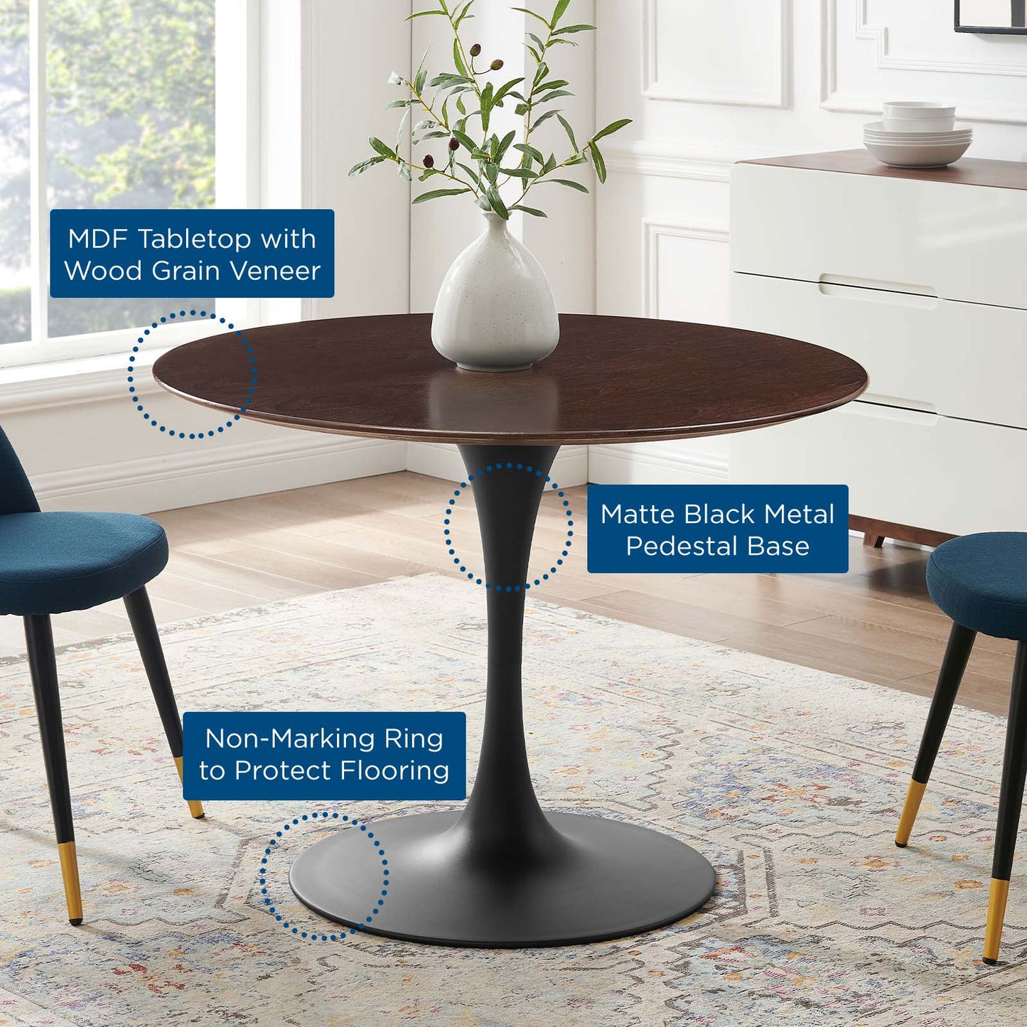 Lippa 40" Wood Dining Table, Wood, Black Dark Brown, 20655