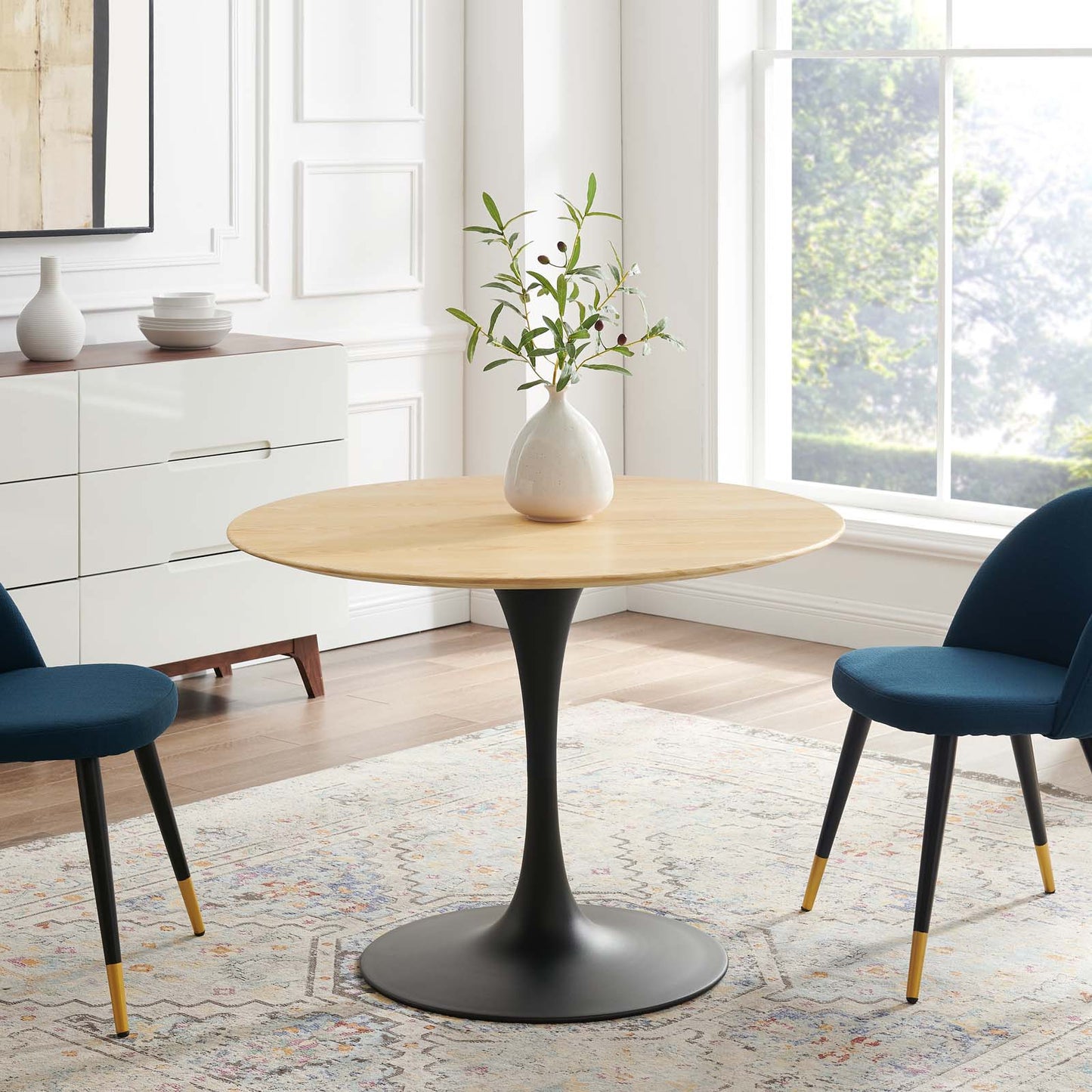 Lippa 40" Wood Dining Table, Wood, Balck Brown Natural, 20656