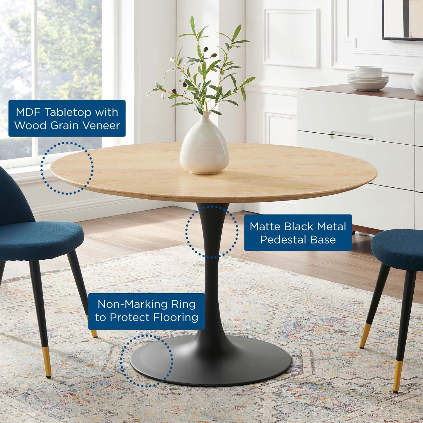 Lippa 47" Wood Dining Table, Wood, Balck Brown Natural, 20658