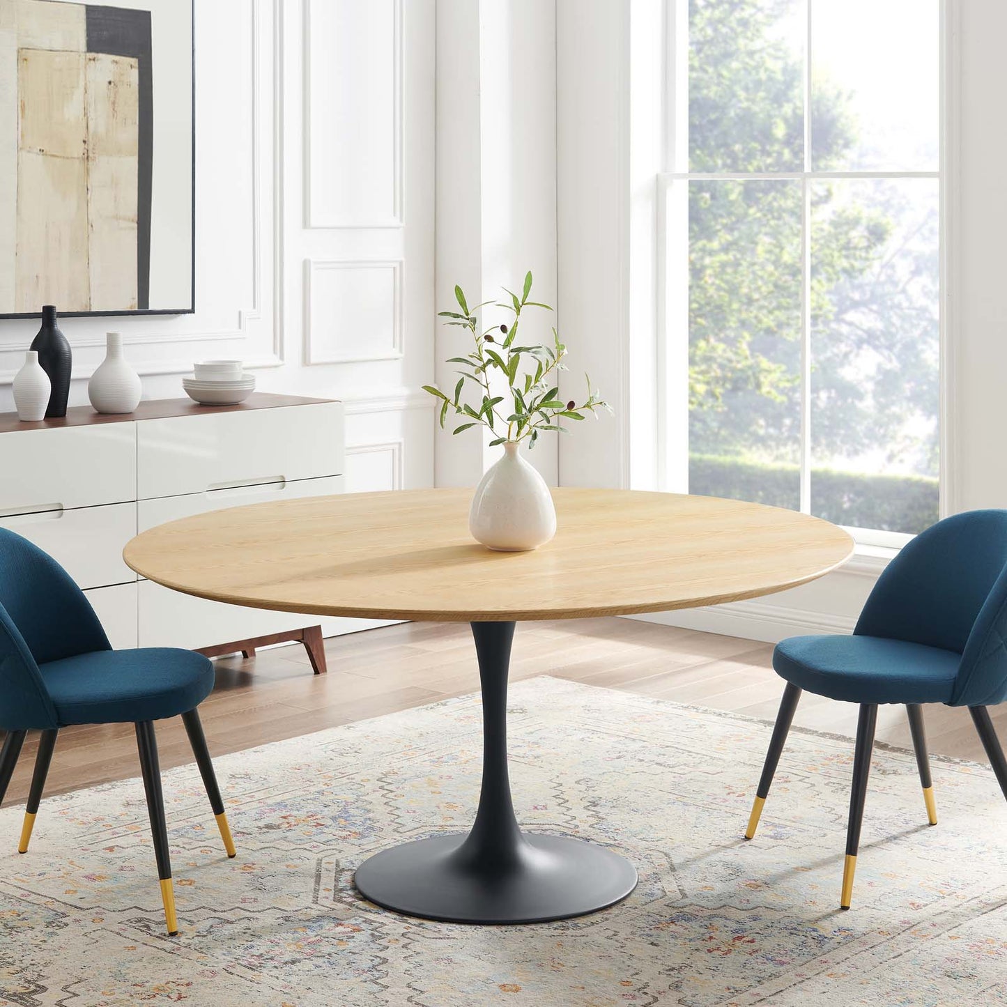 Lippa 60" Wood Dining Table, Wood, Balck Brown Natural, 20660