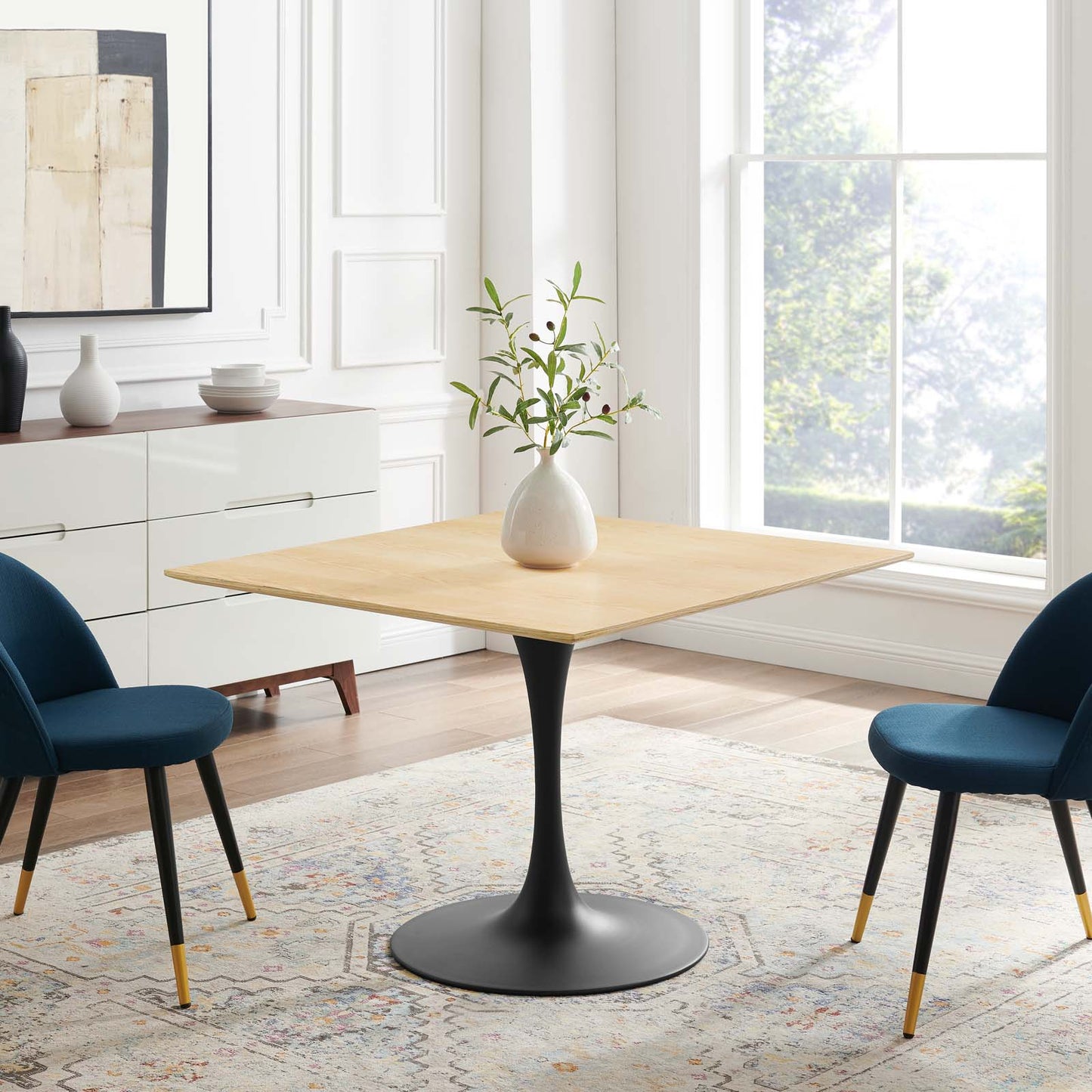 Lippa 40" Wood Square Dining Table, Wood, Balck Brown Natural, 20662