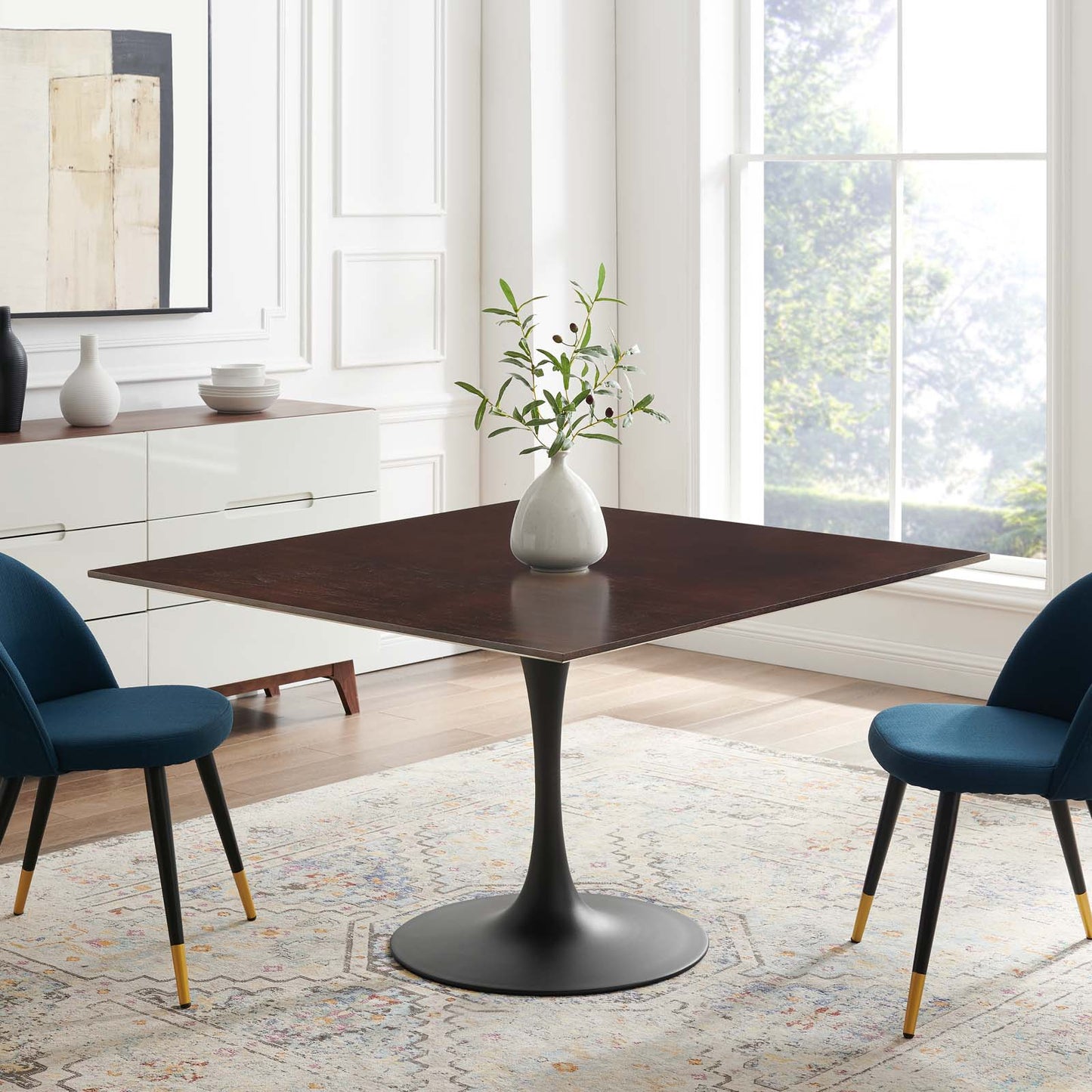 Lippa 47" Wood Square Dining Table, Wood, Black Dark Brown, 20663
