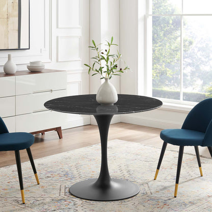 Lippa 40" Artificial Marble Dining Table, Artificial Marble, Metal Steel, Black, 20665