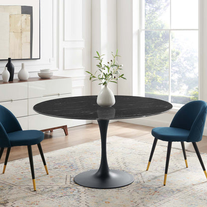 Lippa 54" Artificial Marble Dining Table, Artificial Marble, Metal Steel, Black, 20667