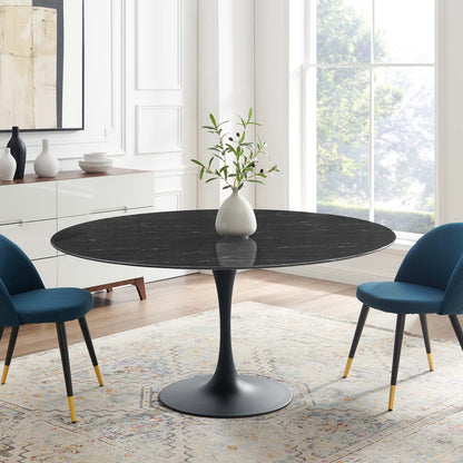 Lippa 60" Artificial Marble Dining Table, Artificial Marble, Metal Steel, Black, 20668