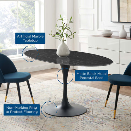 Lippa 60" Artificial Marble Oval Dining Table, Artificial Marble, Metal Steel, Black, 20670