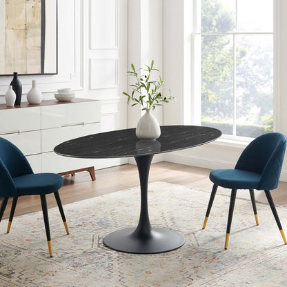 Lippa 60" Artificial Marble Oval Dining Table, Artificial Marble, Metal Steel, Black, 20670