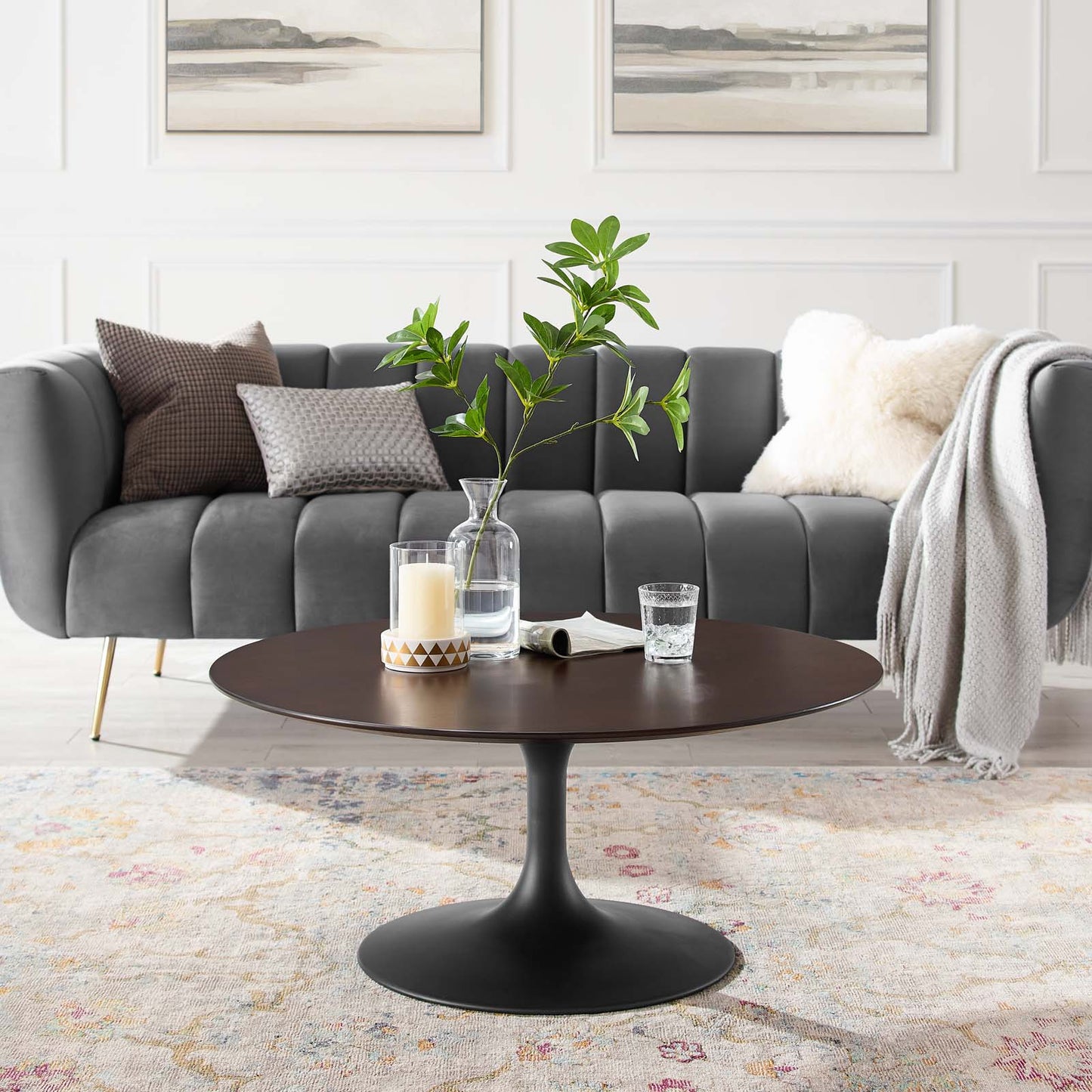 Lippa 36" Wood Coffee Table, Wood, Metal Steel, Black Dark Brown, 20671