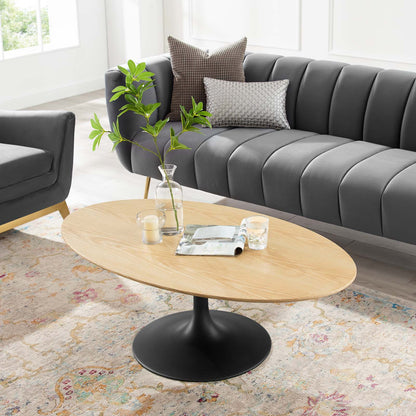 Lippa 48" Wood Oval Coffee Table, Wood, Metal Steel, Balck Brown Natural, 20674