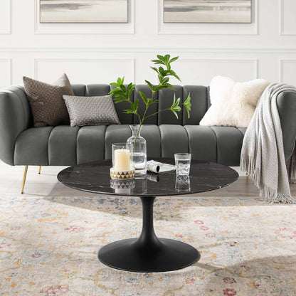 Lippa 36" Round Artificial Marble Coffee Table, Artificial Marble, Metal Steel, Black, 20675