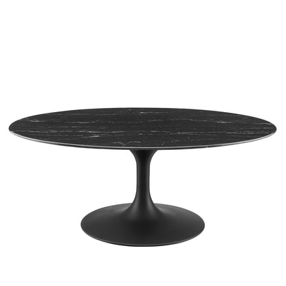 Lippa 42" Oval Artificial Marble Coffee Table, Artificial Marble, Metal Steel, Black, 20676