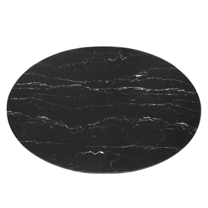 Lippa 42" Oval Artificial Marble Coffee Table, Artificial Marble, Metal Steel, Black, 20676